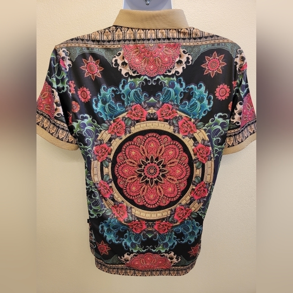 NWT Barabas Men's Rhinestone Embellished Polo Shirt - Picture 9 of 13